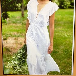 NWOT Emerson Fry India Collection white midi ruffle sleeve dress